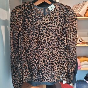 Tuckernuck Black and Brown Leopard Print Blouse